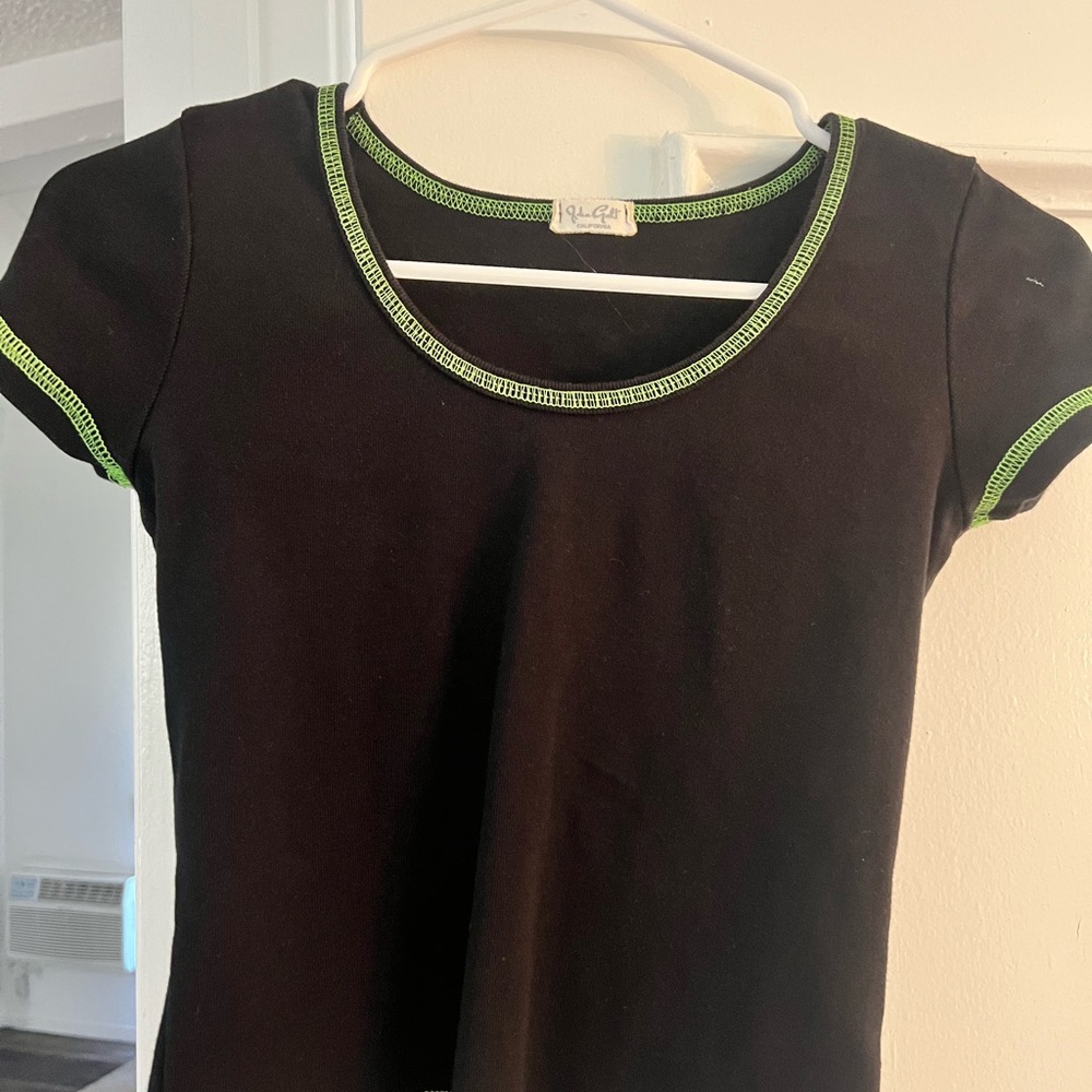 Brandy Melville Black Tee with Neon Green Stitching